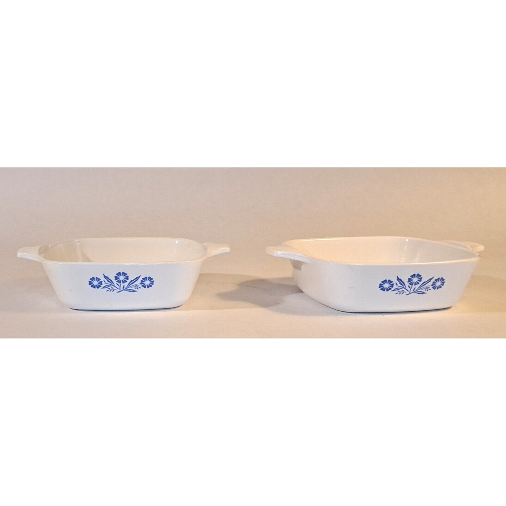 Vintage Corning Ware Blue Cornflower P-41 Petite Pan Set of 2 White Square 5"